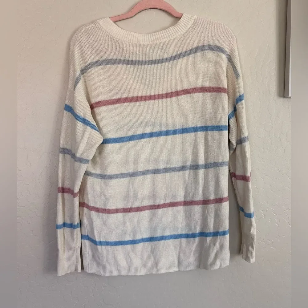 American Eagle Outfitters Striped V-Neck Sweater Small